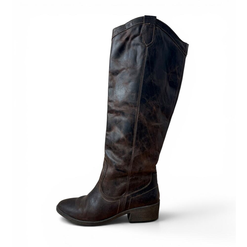 Steve Madden P-Manor Brown Leather Boots Tall Riding Western Women's Size 8